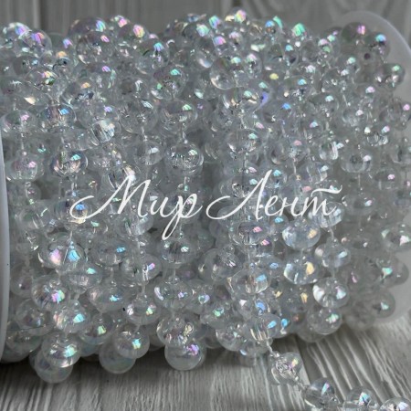 Хрустальная лента-бусинка (С30656-АВ), 10+3 мм, прозрачный перламутр сфера, рулон 10 м