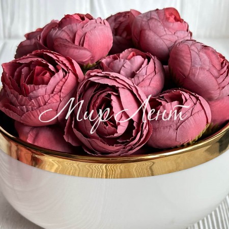 Бутон ранункулюса (пластиковая основа), 4 см, тускло-бордовый, упаковка 25 шт.