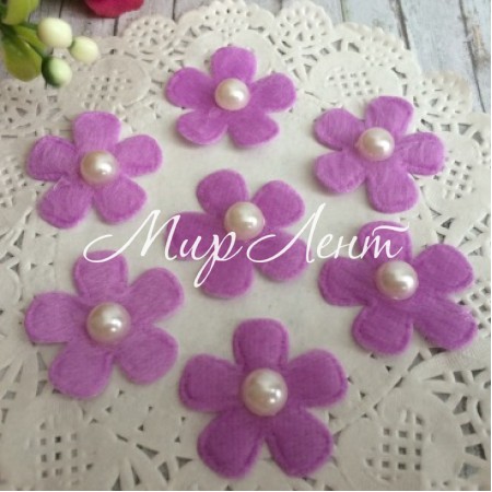 Цветочек из фетра с жемчугом, 2,5 см, фиолетовый, упаковка 1000 шт.