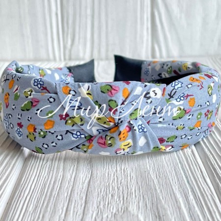 Обруч софт чалма в цветочек, 4 см, серый с хлопком, шт. 