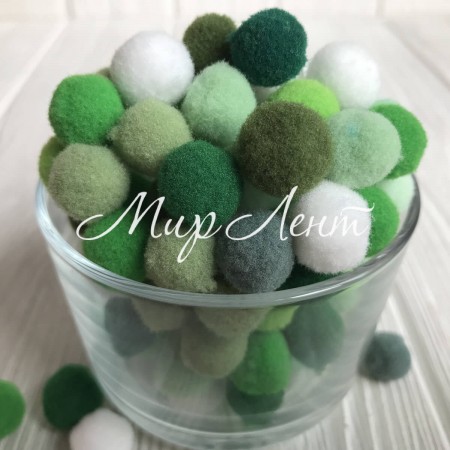 Помпоны (мікс), 1,5 см, зелений мікс, упаковка 1000 шт.