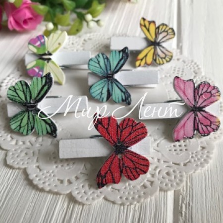 Прищіпка-декор, 3х2,2 см, метелики різнокольорові (кольоровий мікс), упаковка 12 шт.