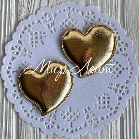 Аплікація/патч, сердечко (екошкіра), 4,7 см, золото, упаковка 20 шт.