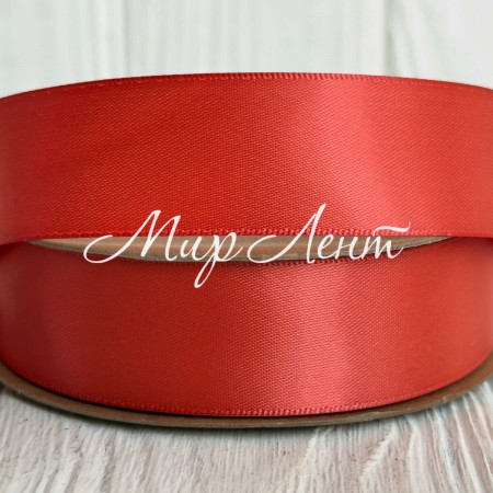 Двусторонняя атласная лента New (премиум), 2,5 см, мандариновая, рулон 23 м