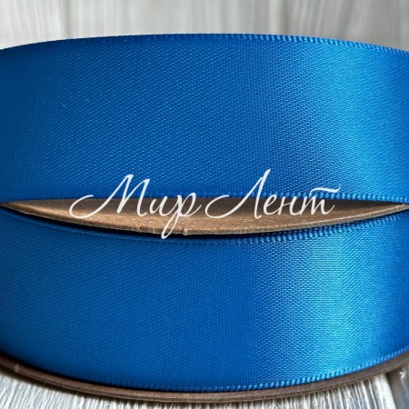Атлас двусторонний (премиум), 2,5 см, светло-синий, рулон 23 м