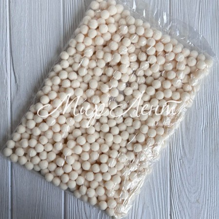 Помпоны бархатные (пастельные), 1,5 см, молочные, упаковка 500 шт.