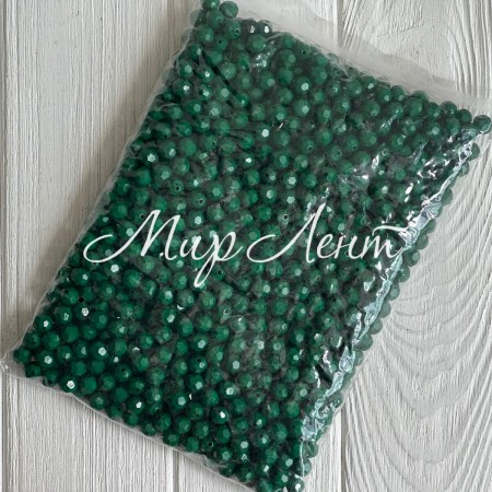 Бусина граненая круглая, 10 мм, темно-зеленая, упаковка 500 г