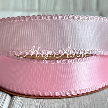 Атлас двосторонній з кантом, 2,5 см, світло-рожевий, рулон 18,5 м