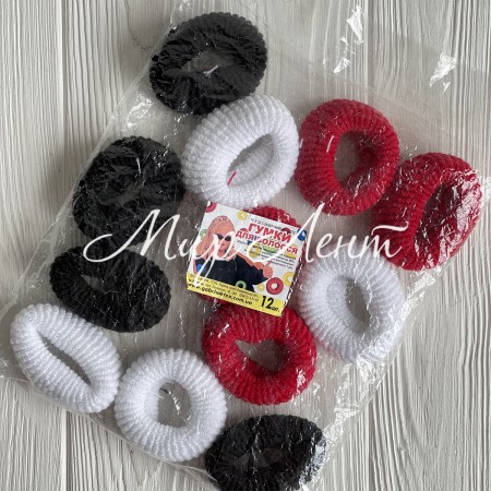 Резинка махрова, 6 см, червоно-біло-чорна, упаковка 12 шт.