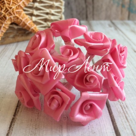 Атласная розочка на проволочке, 1,5 см, коралловая, упаковка 144 шт.