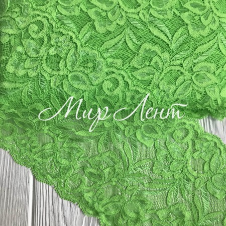 Кружево стрейчевое "Лиана", 15 см, ярко-зеленый, рулон 9 м