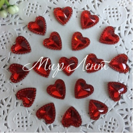 Серединка-хрусталька сердечко, 10 мм, красный, упаковка 2000 шт.