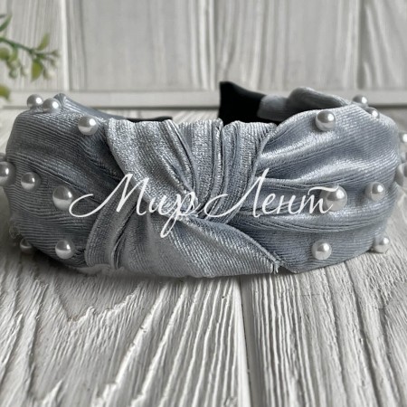 Обруч чалма велюр з жемчугом, 4,5 см, сірий, шт.