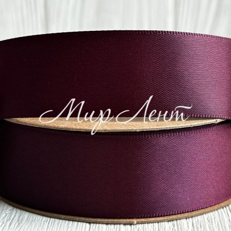 Атлас двусторонний (премиум), 2,5 см, вишневый, рулон 23 м