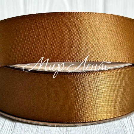 Атлас двусторонний (премиум), 2,5 см, медный, рулон 23 м