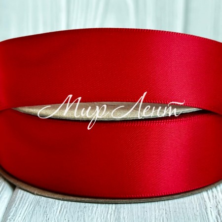 Атлас двусторонний (премиум), 2,5 см, красный, рулон 23 м