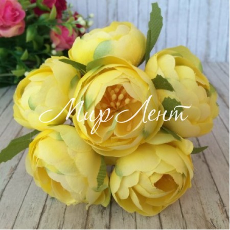 Півонії тканинні на гілочці, 4 см, жовті, упаковка 30 шт.