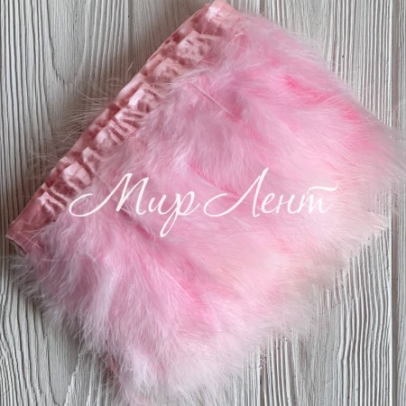 Тесьма с лебединых перьев, 15 см, светло-розовая, рулон 2 м