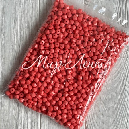 Намистина гранована кубовидна, 10 мм, рожево-персикова, упаковка 500 г