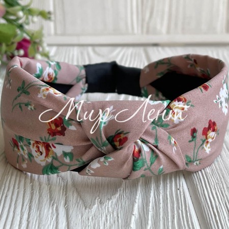 Обруч софт чалма піони, 4 см, бежевий, шт.