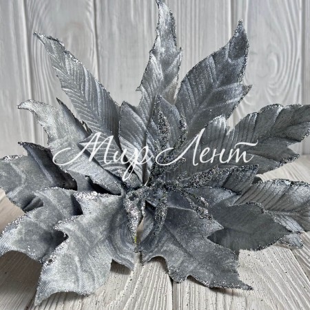 Пуансеттия бархатная (С30270), 34х30 см, серебряная, шт.