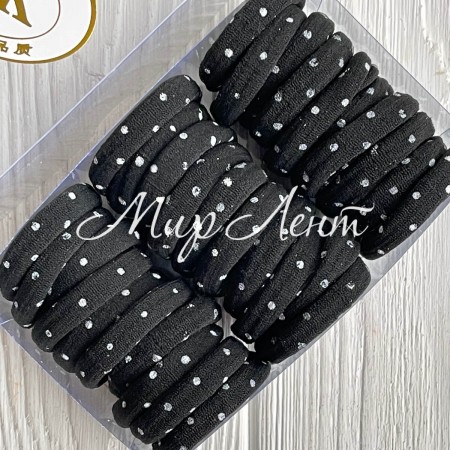 Резинка в коробке (горох), 4 см, чорная в белый горох, упаковка 30 шт.