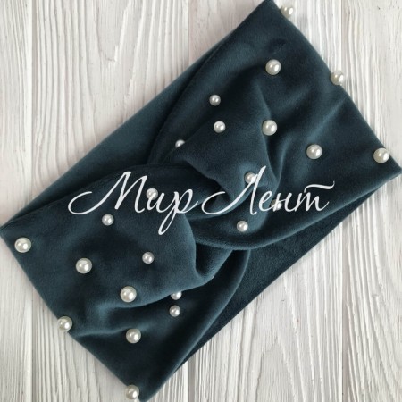 Повязка спорт велюр с жемчугом, 11 см, изумрудный, шт.