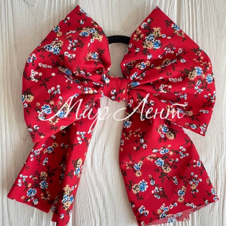 Резинка Твилли большой бант в цветочек, 16 см, красная, шт.