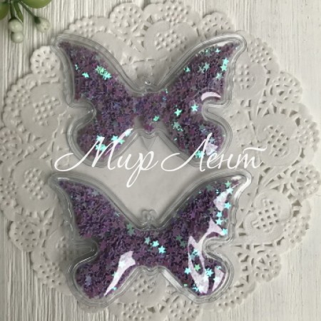 Силиконовая бабочка с наполнителем, 7х4,5 см, фиолетовые звезды, упаковка 20 шт.