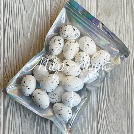 Пасхальные яйца (L00735), 3х4 см, белые с черным, упаковка 18 шт.