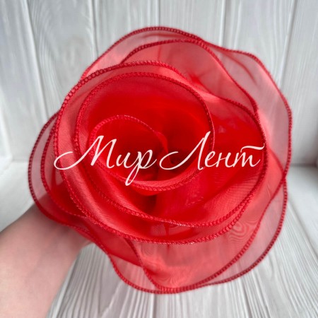 Брошка-квітка з органзи велика (волосінь), 22 см, червона, шт.