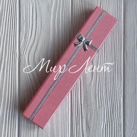 Коробочка для прикрас прямокутна, 21х4,3 см, рожева, з парчовою стрічкою, 1 шт.