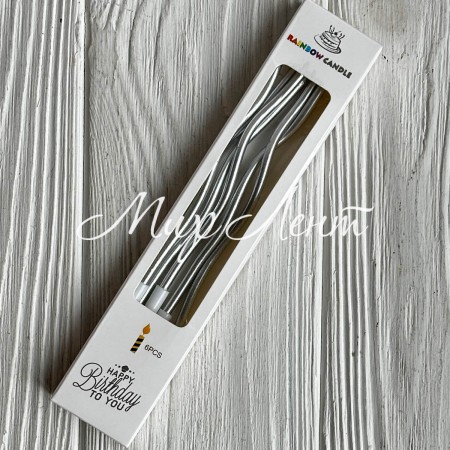 Набір свічок для торту кручений, 12,5 см, срібло, шт. 