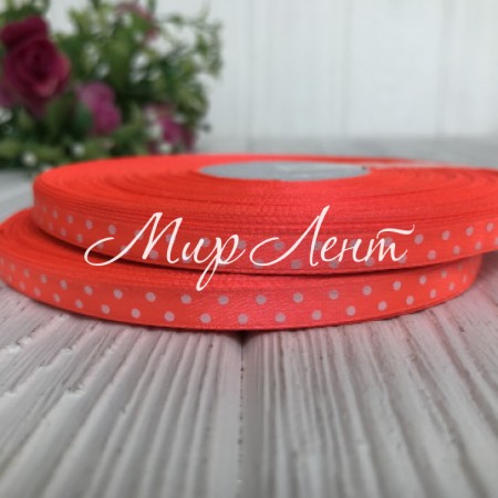 Атлас 0,6 см горох, ярко-оранжевый, рулон 45 м