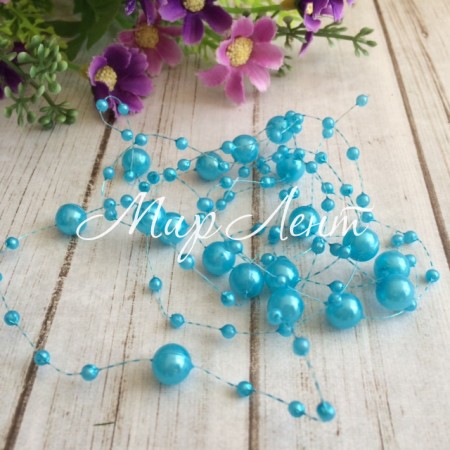 Бусины на леске, 3-8 мм, ярко-голубые, упаковка 40 нитей