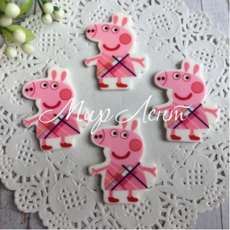 Кабошон, Свинка Пеппа, 3,4х2,7 см, розовое платье с синей полоской, упаковка 25 шт.