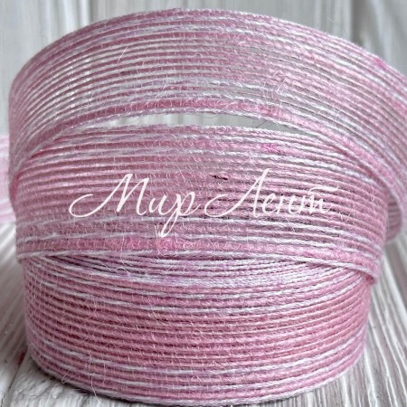 Стрічка мішковина волосінь (з білою ниткою), 2,5 см, світло-рожева, рулон 9 м