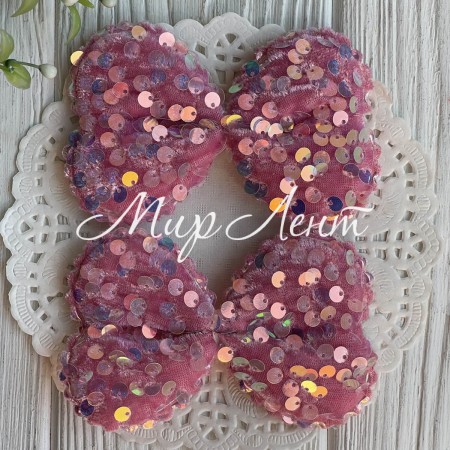 Аппликация велюровый бант с паетками (большой), 9,5х6,5 см, розово-пудровый, упаковка 20 шт.