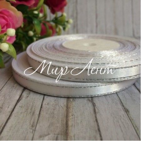 Атлас 0,6 см люрекс серебро, белый, рулон 30 м