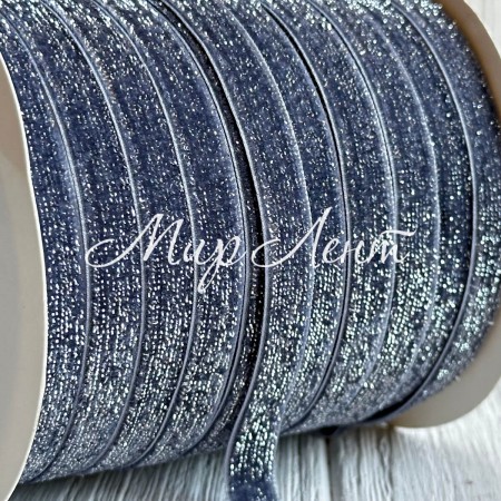 Лента велюр с перламутром, 1 cм, серый, рулон 45 м