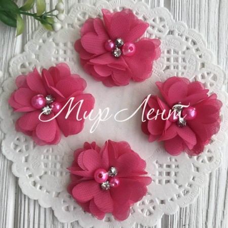 Шифоновый цветок, 4,5 см, светло-малиновый, упаковка 20 шт.