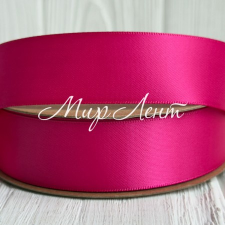 Двостороння атласна стрічка New (преміум), 2,5 см, малинова, рулон 23 м
