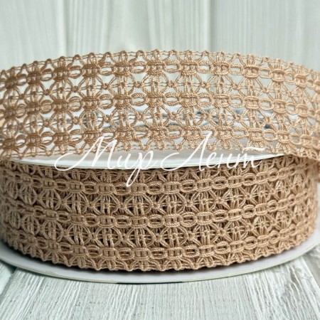 Лента вязаная D30320, 2,5 см, бежевая, рулон 11,5 м