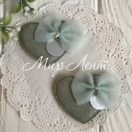 Аплікація тканинна сердечко з бантом, 4,5х4 см, оливково-сірий, упаковка 20 шт.