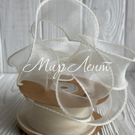 Лента-волна с органзы (D30332), 4 см, молочная, рулон 9 м