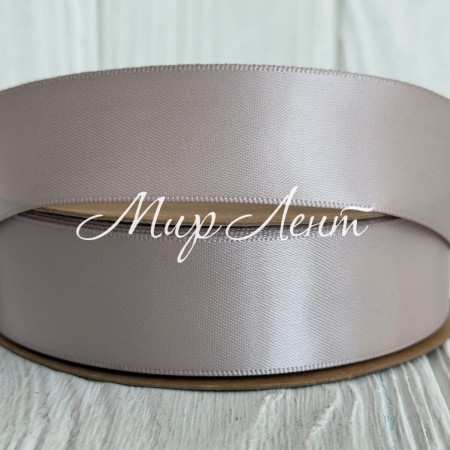 Двостороння атласна стрічка New (преміум), 2,5 см, бежево-сіра, рулон 23 м