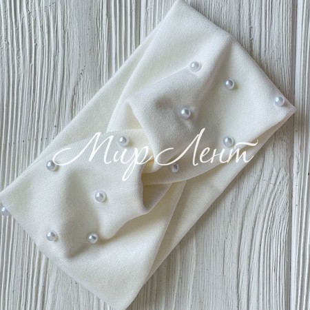 Повязка трикотаж детская с жемчугом, 9х15 см, молочная, шт.