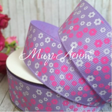 Репс 2,5 см, маленький цветочек, лиловый, рулон 23 м