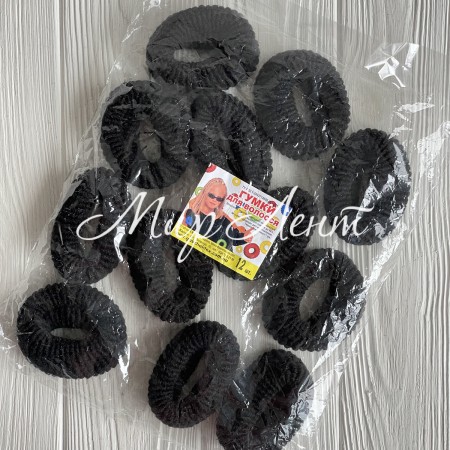 Резинка махровая, 6 см, черная, упаковка 12 шт.
