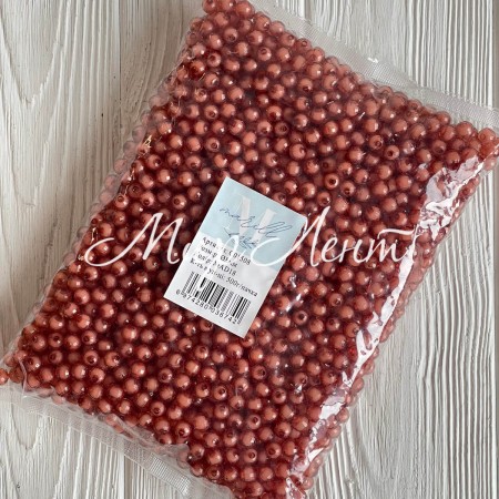 Бусина пластик с белой серединкой, 10 мм, терракотовая, упаковка 500 г